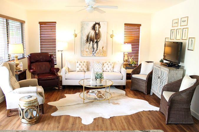 Wrinkles around the edge of cowhide rug